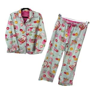 Nick & Nora Macaroon Macrons Flannel Pajama Set M